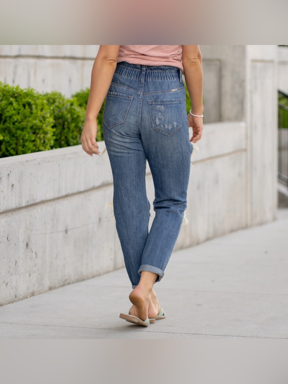 Kancan Jeans Womens 25 3 High Rise Mom Paperbag Straight Distressed New - Picture 8 of 11
